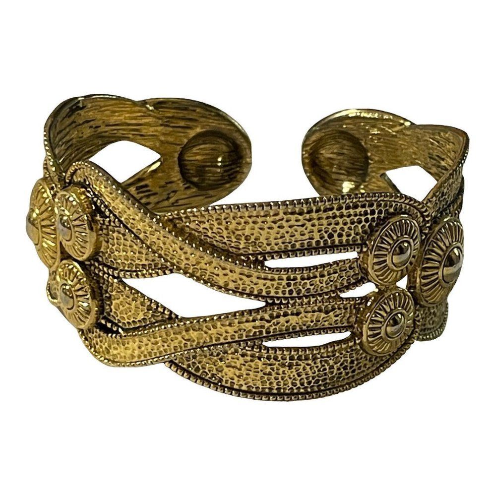 Gold tone woven braided bangle studded bracelet Cosplay Elegant